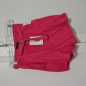 Hot pink linen/rayon shorts with belt
